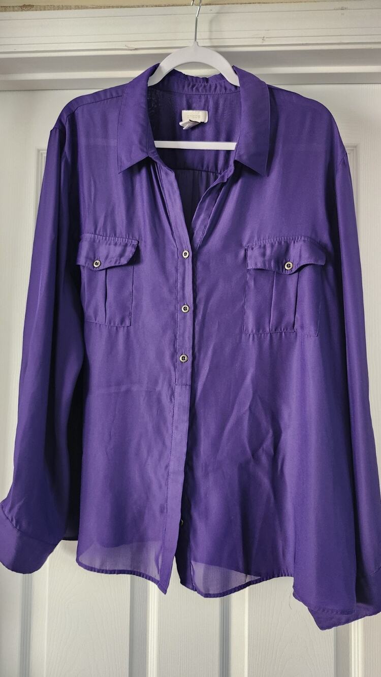 Chicos 4 Plus Size 20 2X Purple Button Up Blouse Long Sleeve Utility Pocket #321
